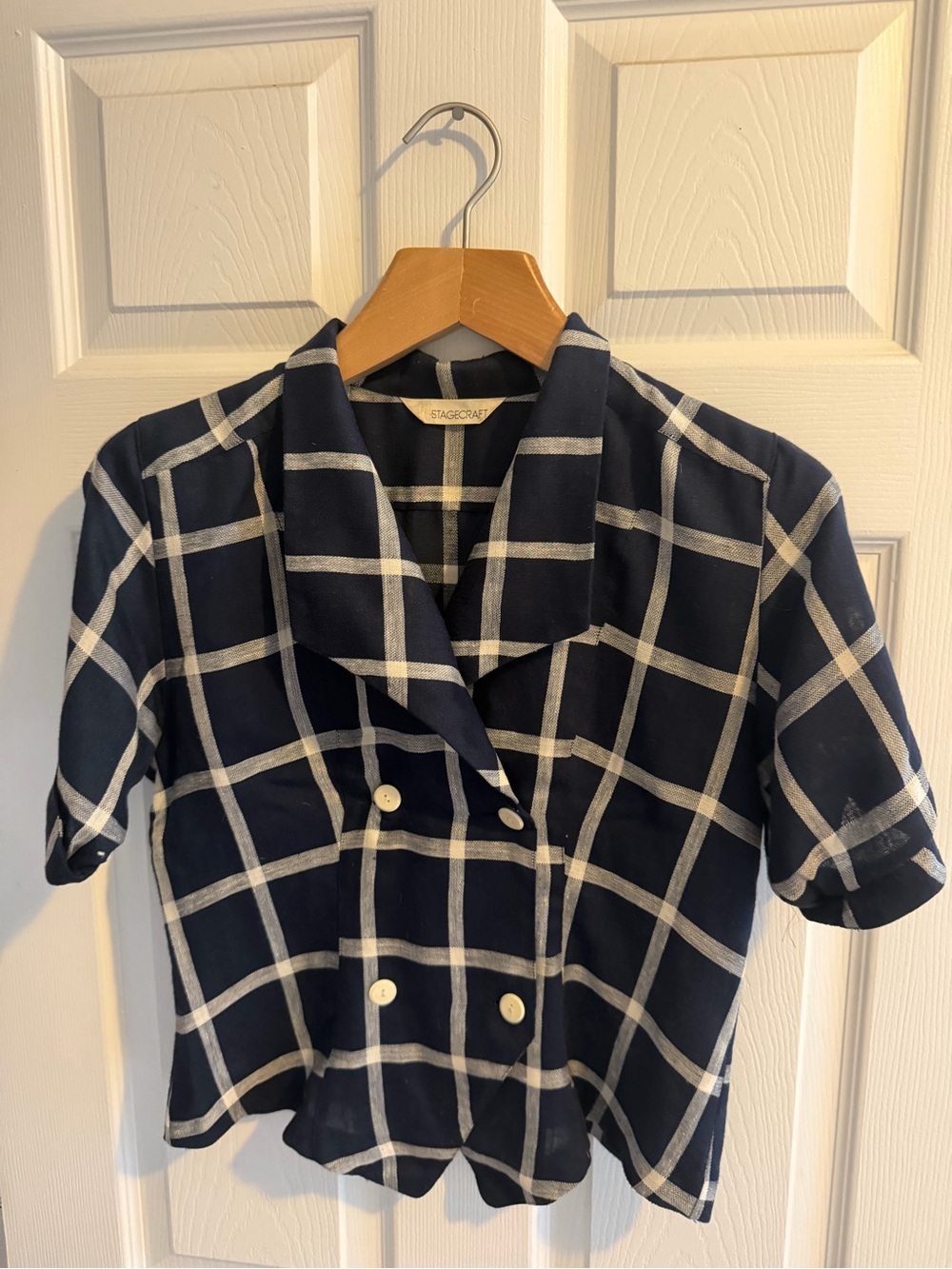 Vintage 90s Stagecraft Japanese Retro Windowpane Grid Blouse Doublebreasted crop